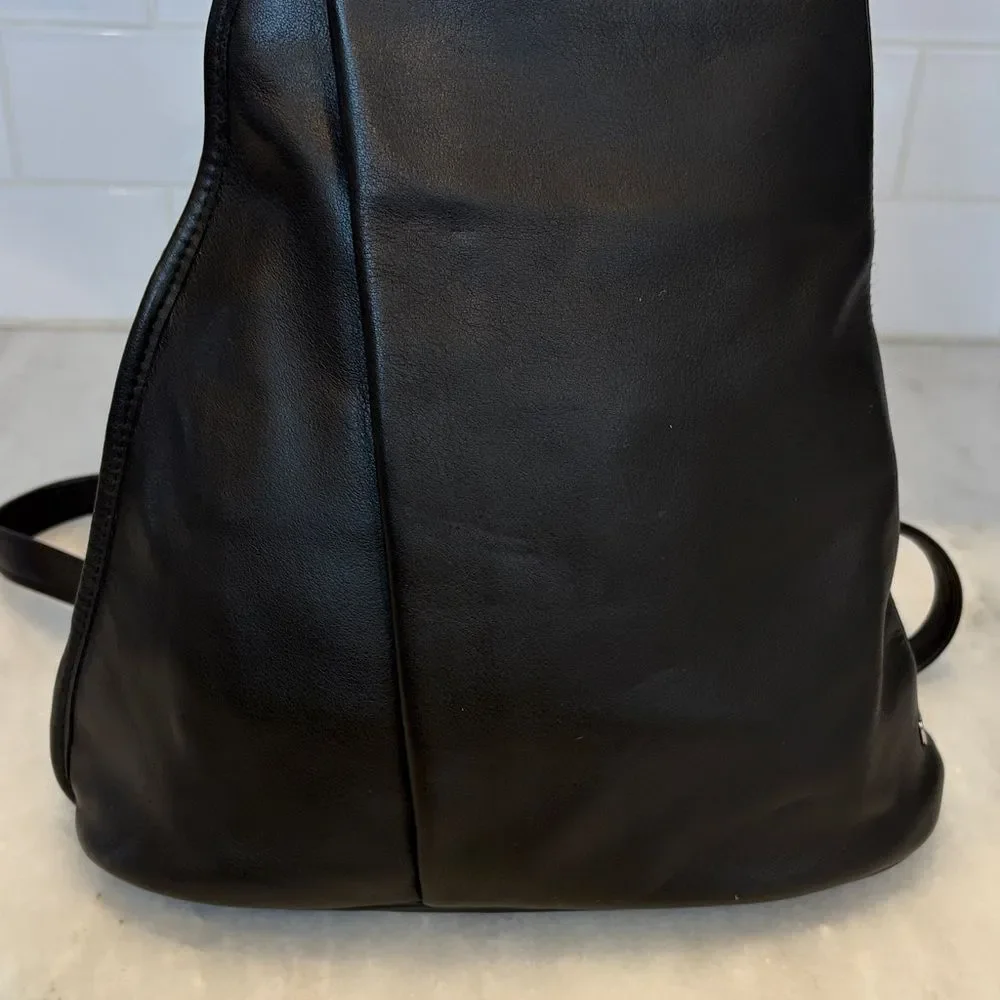 Tignanello Black Leather Sling Backpack Convertible Travel Bag